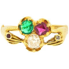 Antique Victorian 18 Karat Gold Ruby Diamond Emerald Fede Ring