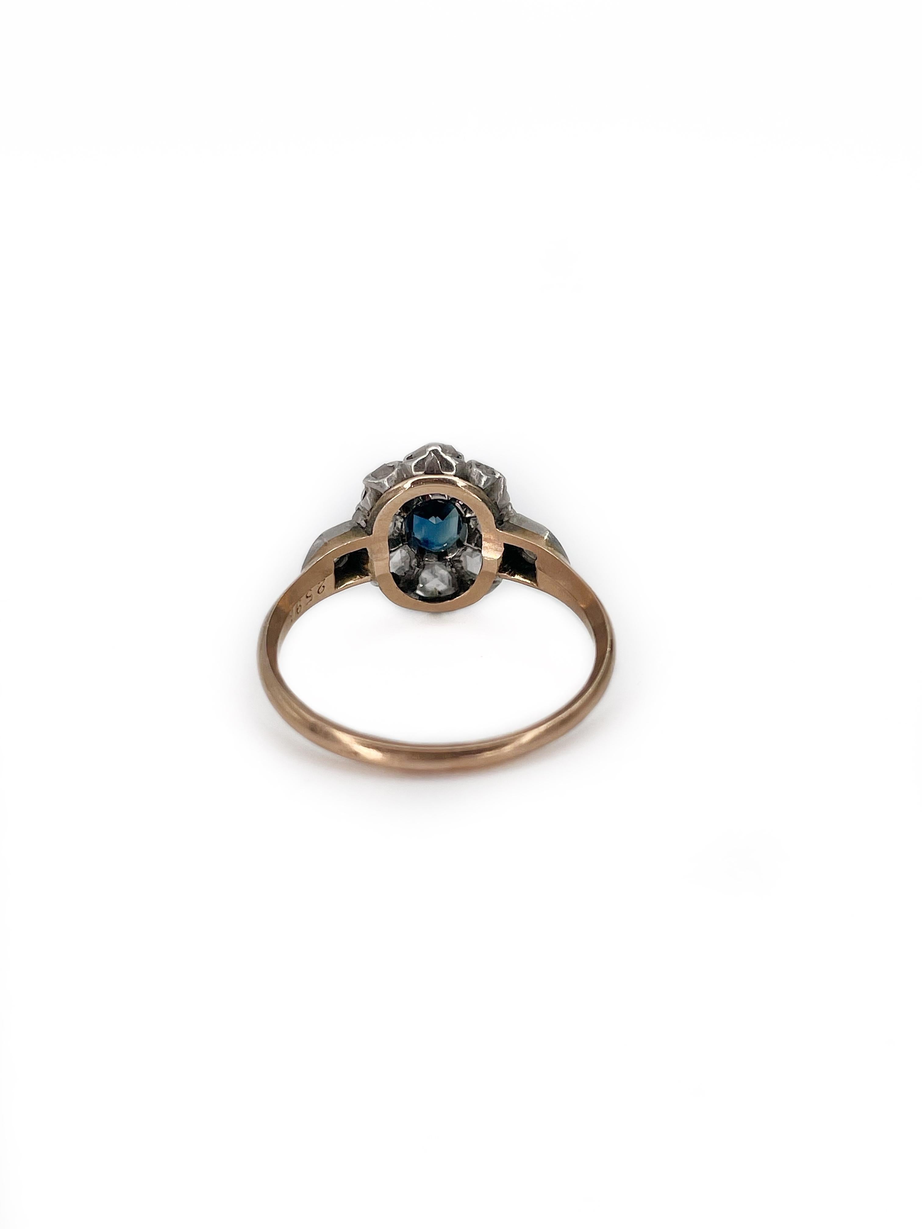 Women's Antique Victorian 18 Karat Gold Sapphire Rose Cut Diamond Cluster Ring