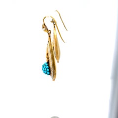 Antique Victorian 18 Karat Gold Turquoise Enamel Pendant Earrings