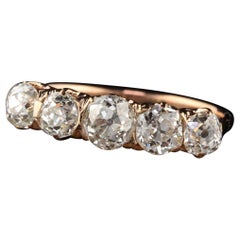 Antique Victorian 18 Karat Rose Gold Old Mine Cut Diamond Five-Stone Ring