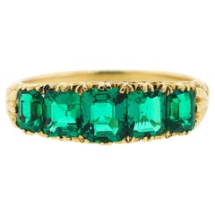 Antique Victorian 18 Karat Square Cut Emerald Five-Stone Ring