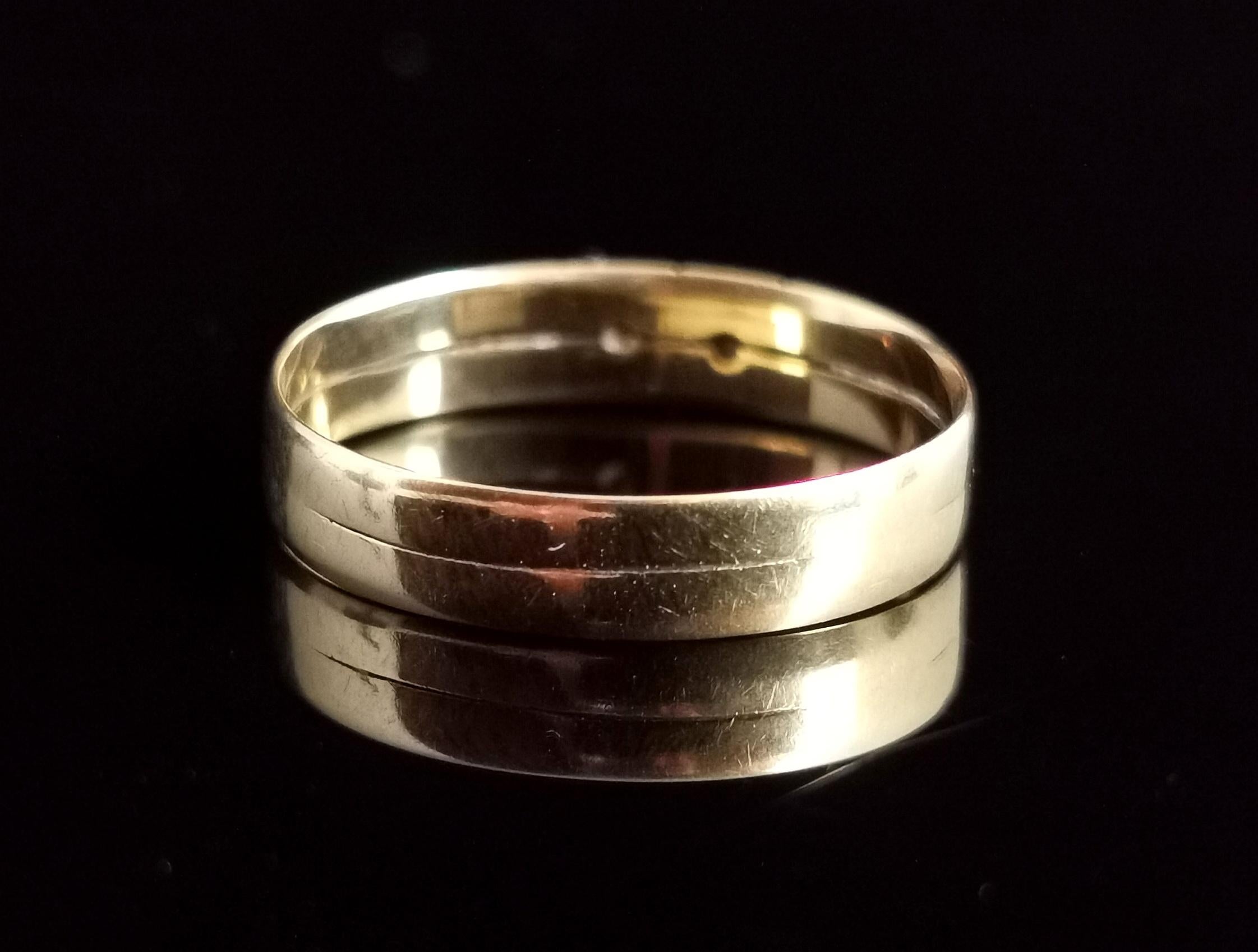 Antiguo Anillo Victoriano de Oro Amarillo de 18 Kilates, Geométrico, Alianza de Boda 1