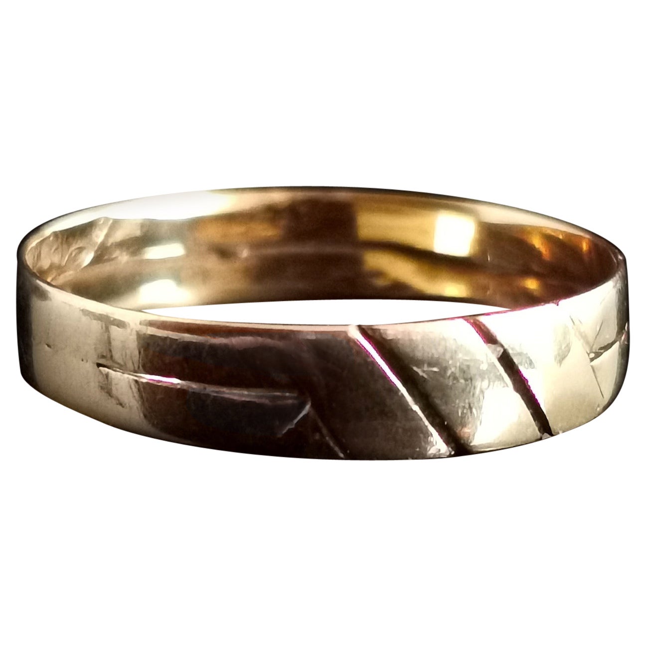 Antiguo Anillo Victoriano de Oro Amarillo de 18 Kilates, Geométrico, Alianza de Boda