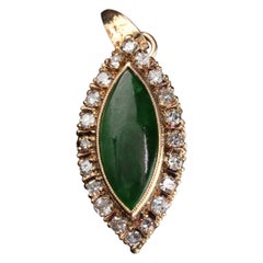 Antique Victorian 18 Karat Yellow Gold Diamond and Jade Pendant