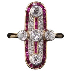Antique Victorian 18 Karat Yellow Gold Diamond and Ruby Shield Ring