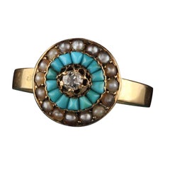 Antique Victorian 18 Karat Yellow Gold Diamond, Sea Pearl, and Turquoise Ring