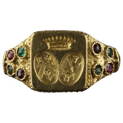 Antique Victorian 18 Karat Yellow Gold Emerald and Ruby Ring