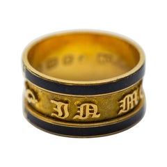 Antique Victorian 18 Karat Yellow Gold Enamel Mourning Band Ring