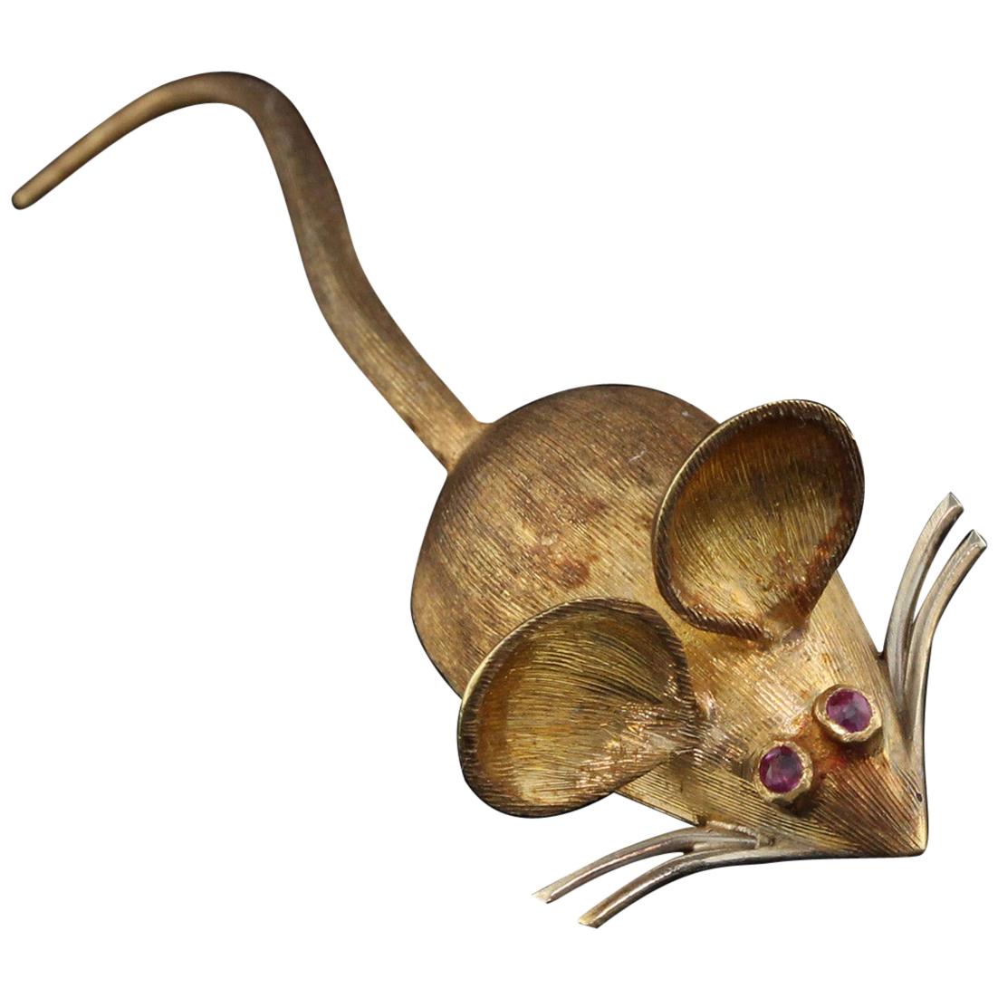 Antike viktorianische Mausbrosche aus 18 Karat Gelbgold