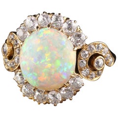 victorian antique opal rings Antique Victorian 18 Karat Yellow Gold Old Mine Diamond and Opal Ring