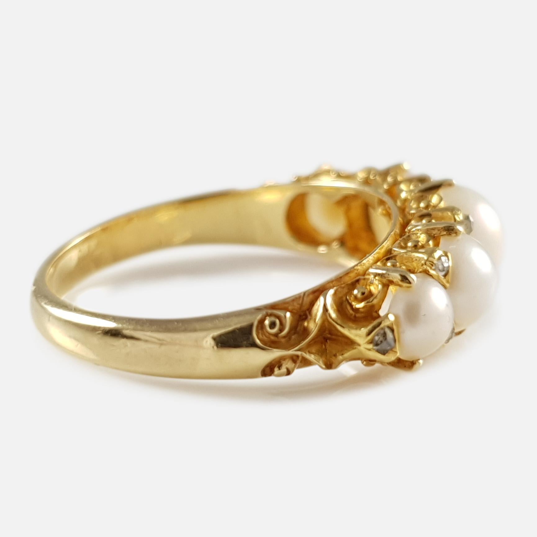 Women's Antique Victorian 18 Karat Yellow Gold Pearl and Diamond Ring