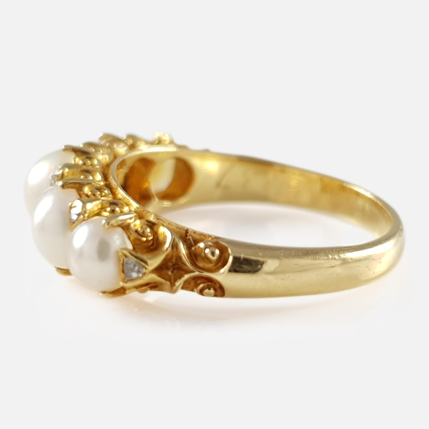 Antique Victorian 18 Karat Yellow Gold Pearl and Diamond Ring 2