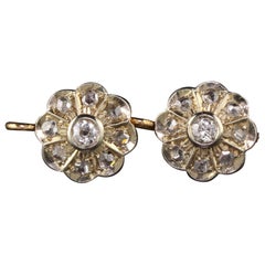 Antique Victorian 18 Karat Yellow Gold Platinum Top Diamond Cluster Earrings