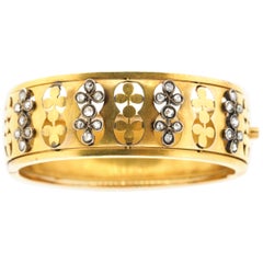Antique Victorian 18  Karat Yellow Gold Rosecut Diamond Bangle Bracelet