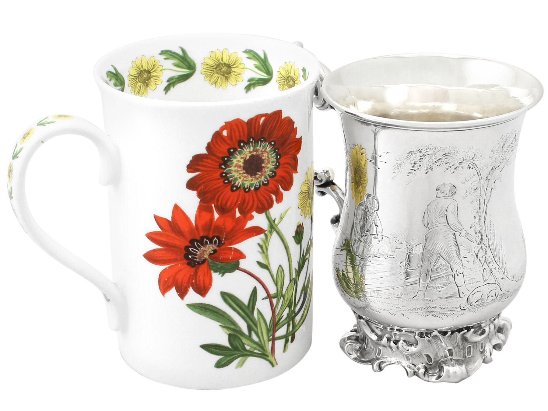 Mid-19th Century Antique Edward John & William Barnard Victorian Sterling Silver Mug For Sale