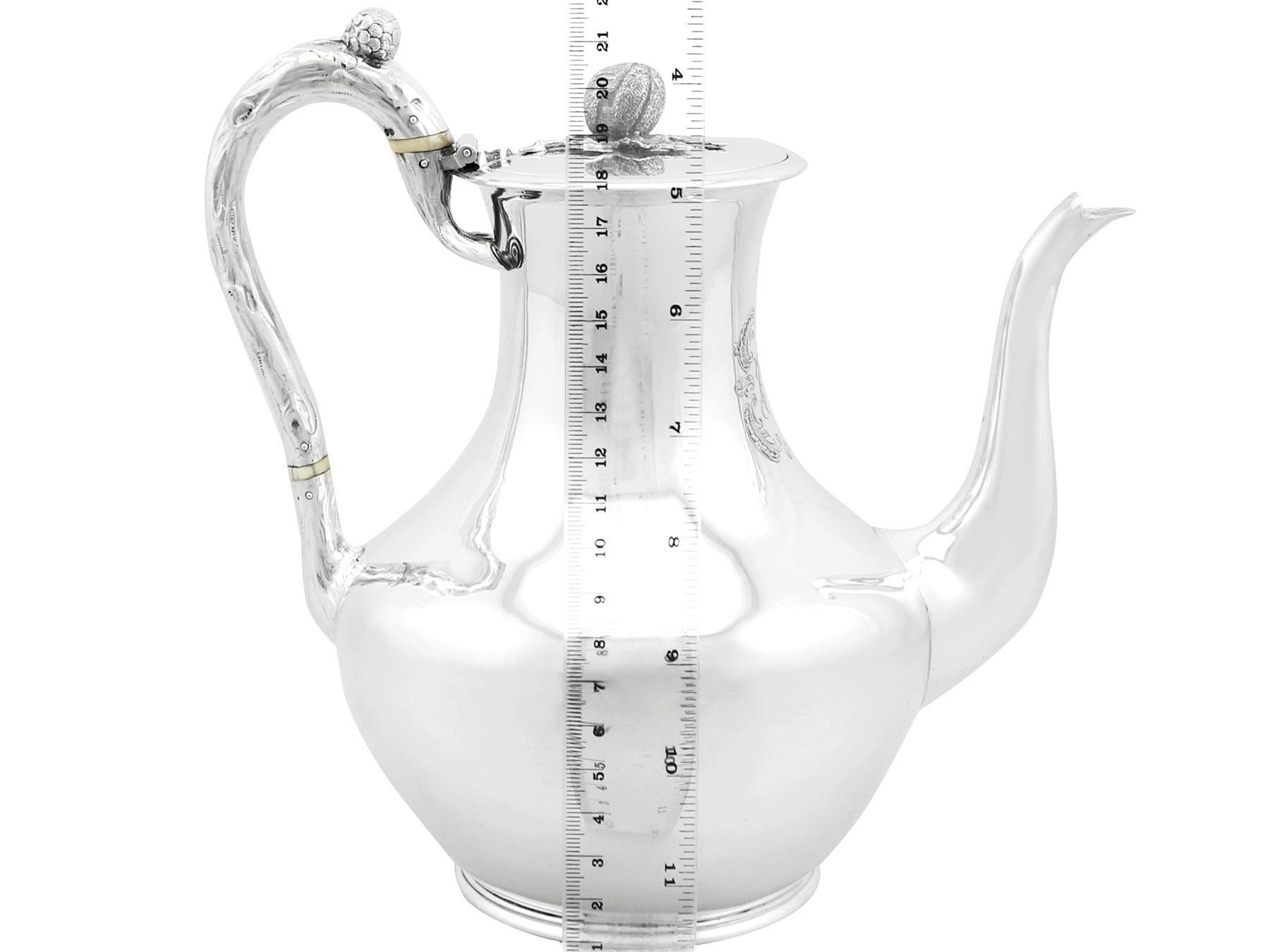 1850s Victorian Sterling Silver Coffee Pot For Sale 8