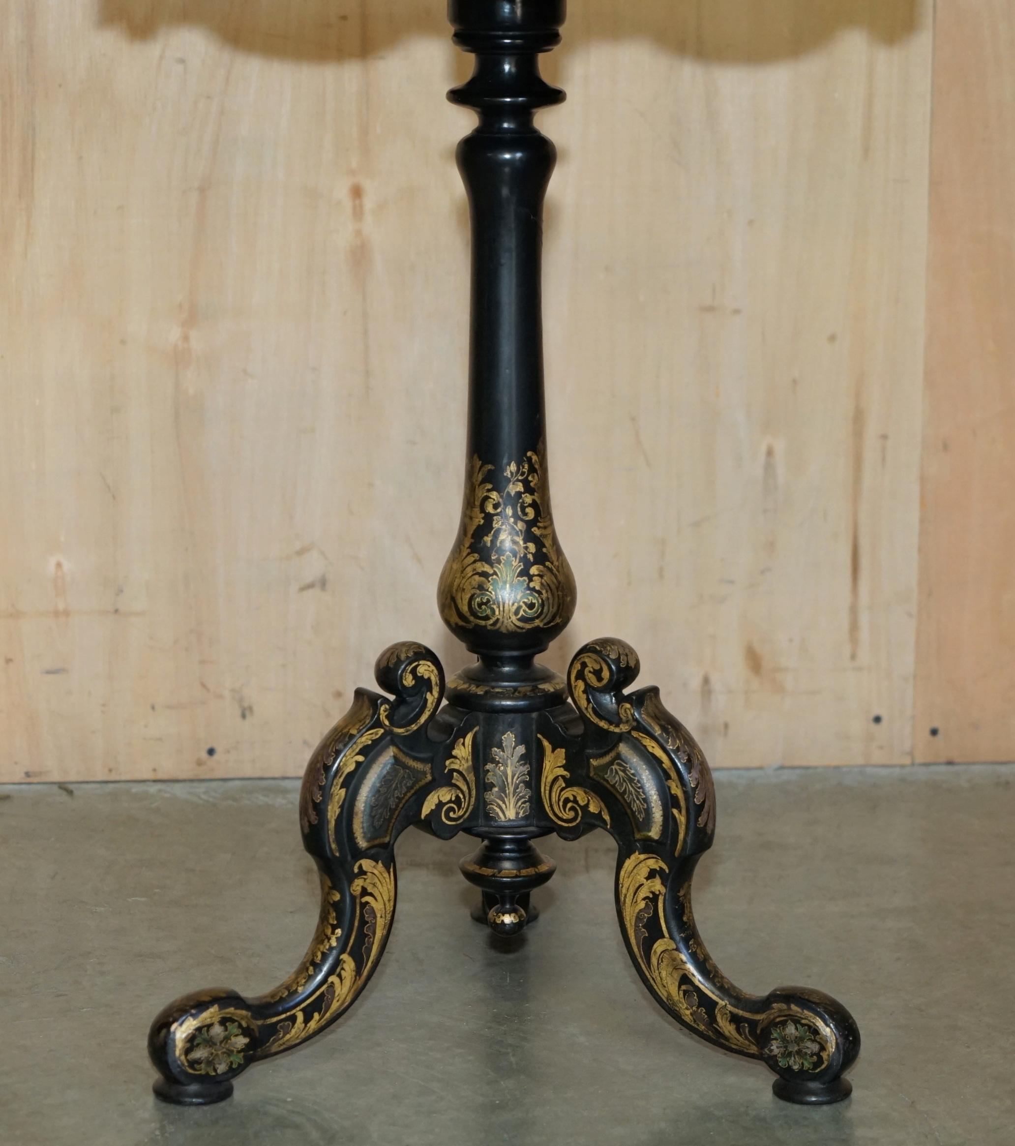 ANTICO VITTORIANO 1860 LACCA NERA MADRE DI PERLA CHESSA TILT TOP TAVOLO DA GIOCO in vendita 3