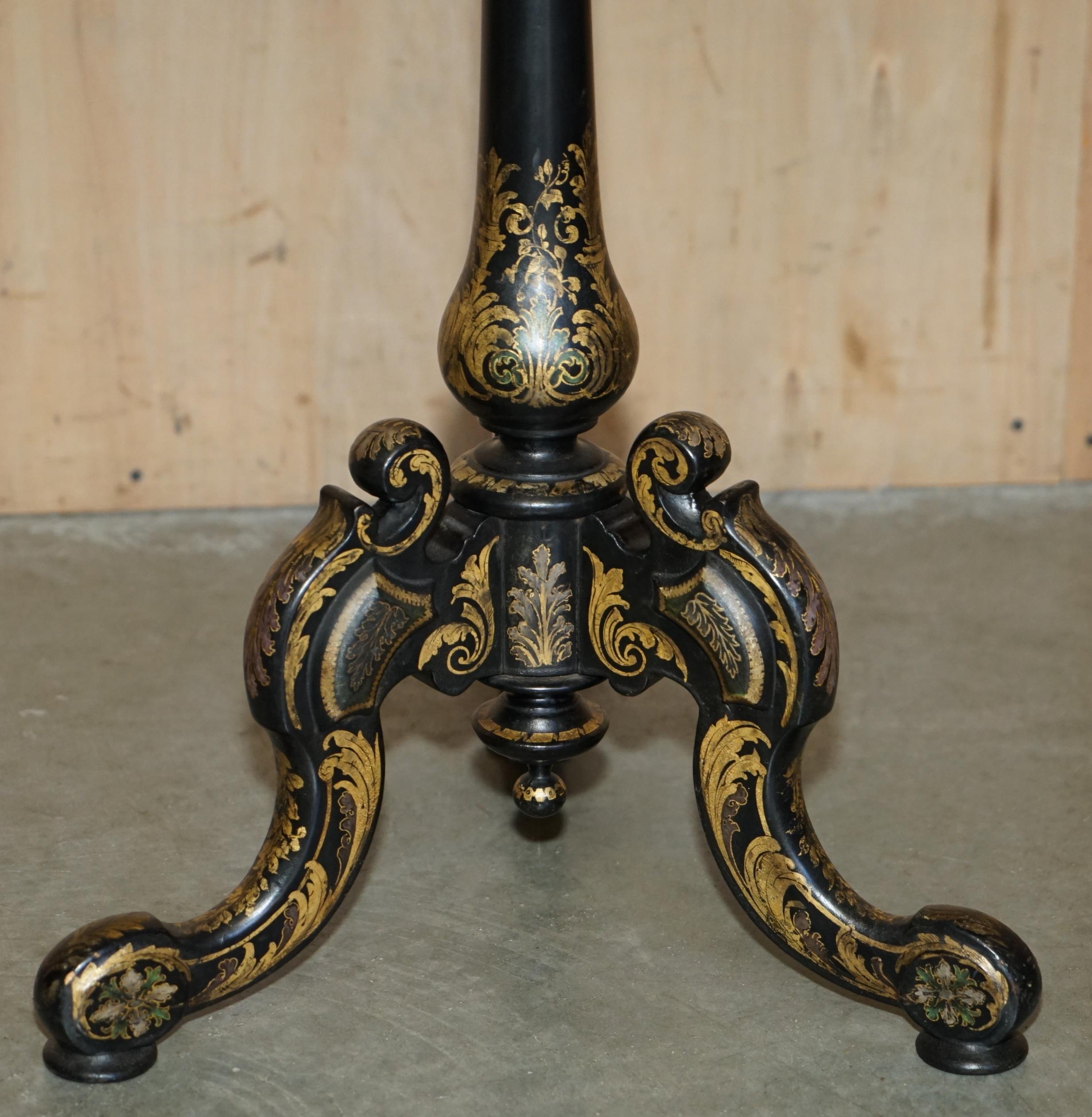 ANTICO VITTORIANO 1860 LACCA NERA MADRE DI PERLA CHESSA TILT TOP TAVOLO DA GIOCO in vendita 4