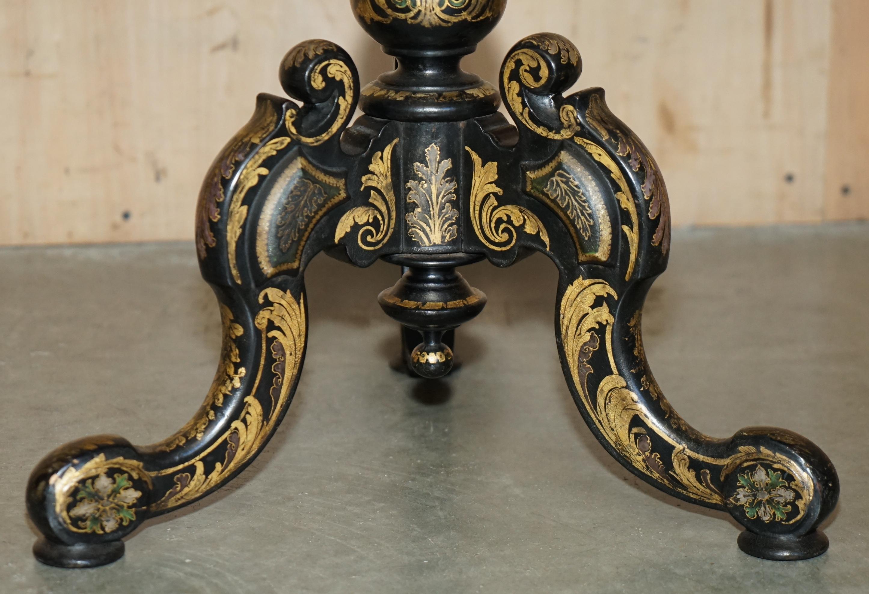 ANTICO VITTORIANO 1860 LACCA NERA MADRE DI PERLA CHESSA TILT TOP TAVOLO DA GIOCO in vendita 5