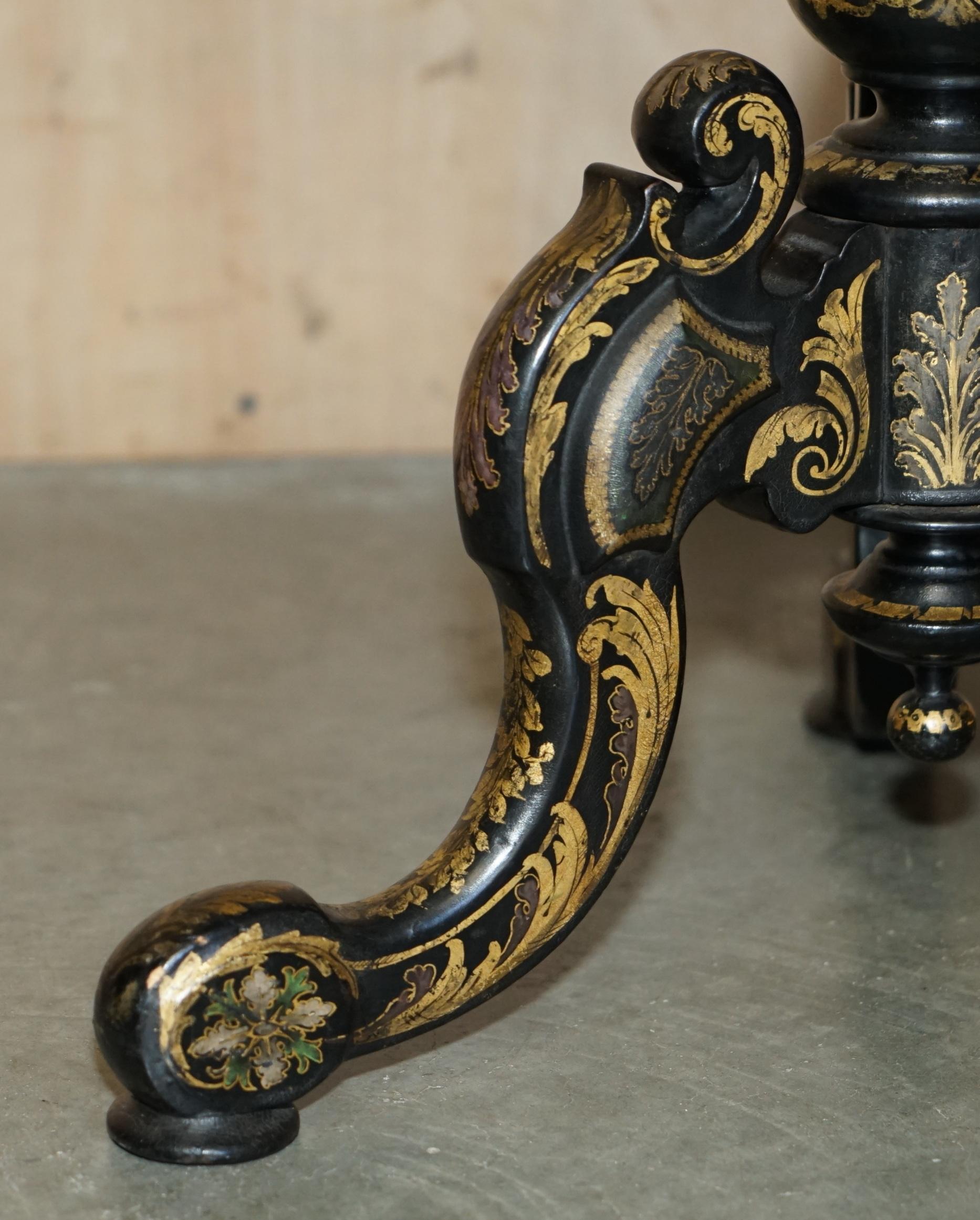 ANTICO VITTORIANO 1860 LACCA NERA MADRE DI PERLA CHESSA TILT TOP TAVOLO DA GIOCO in vendita 6