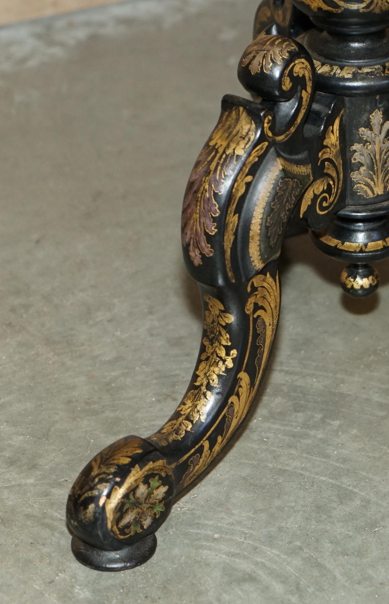 ANTICO VITTORIANO 1860 LACCA NERA MADRE DI PERLA CHESSA TILT TOP TAVOLO DA GIOCO in vendita 7