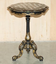 ANTiQUE VICTORIENNE 1860 LAQUE NOIRE MERE DE PERLE CHESS TILT TOP TABLE DE JEUX