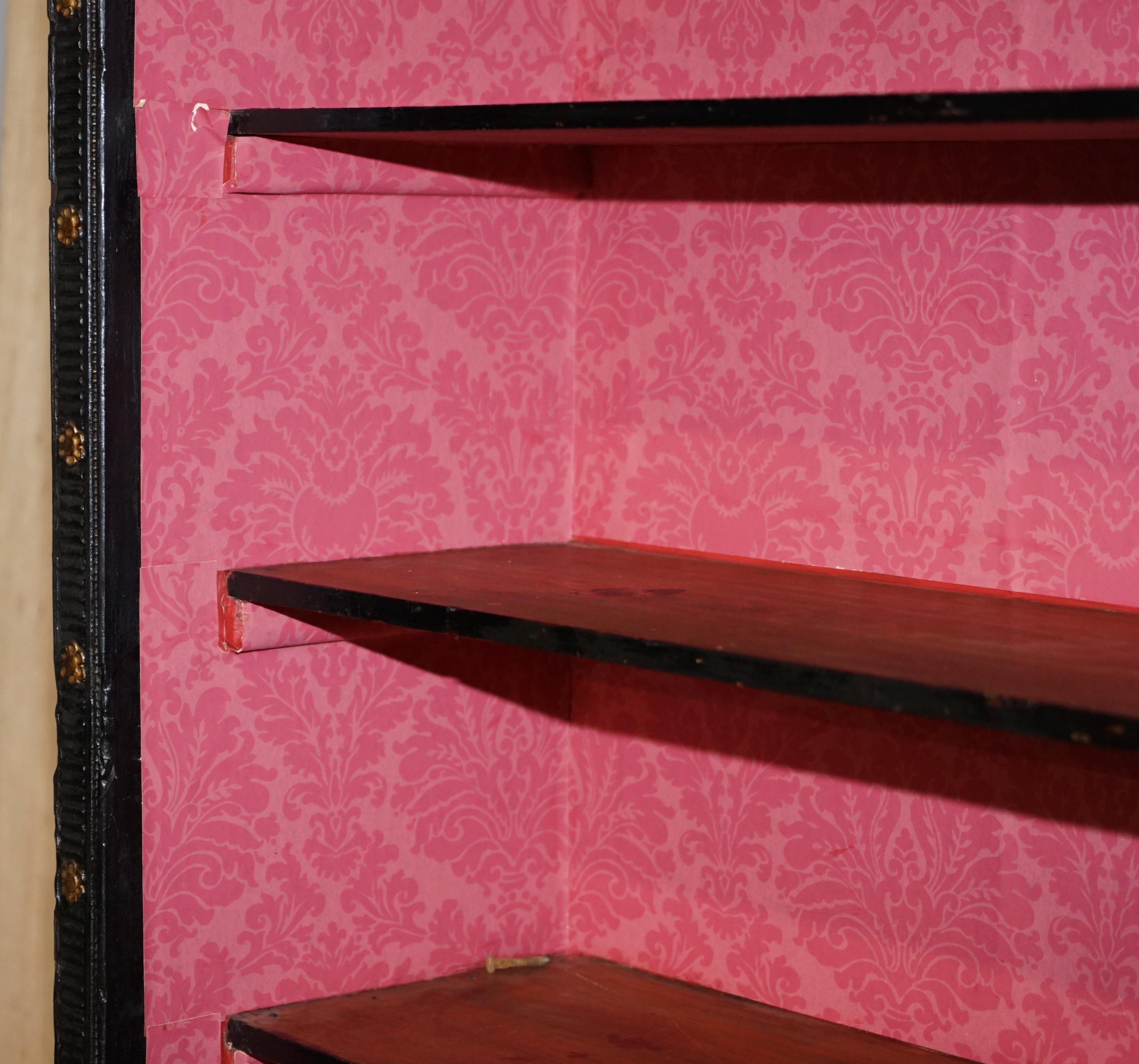 Antique Victorian 1860 Ebonised Library Bookcase Sliding Glazed Doors Carved Oak For Sale 4