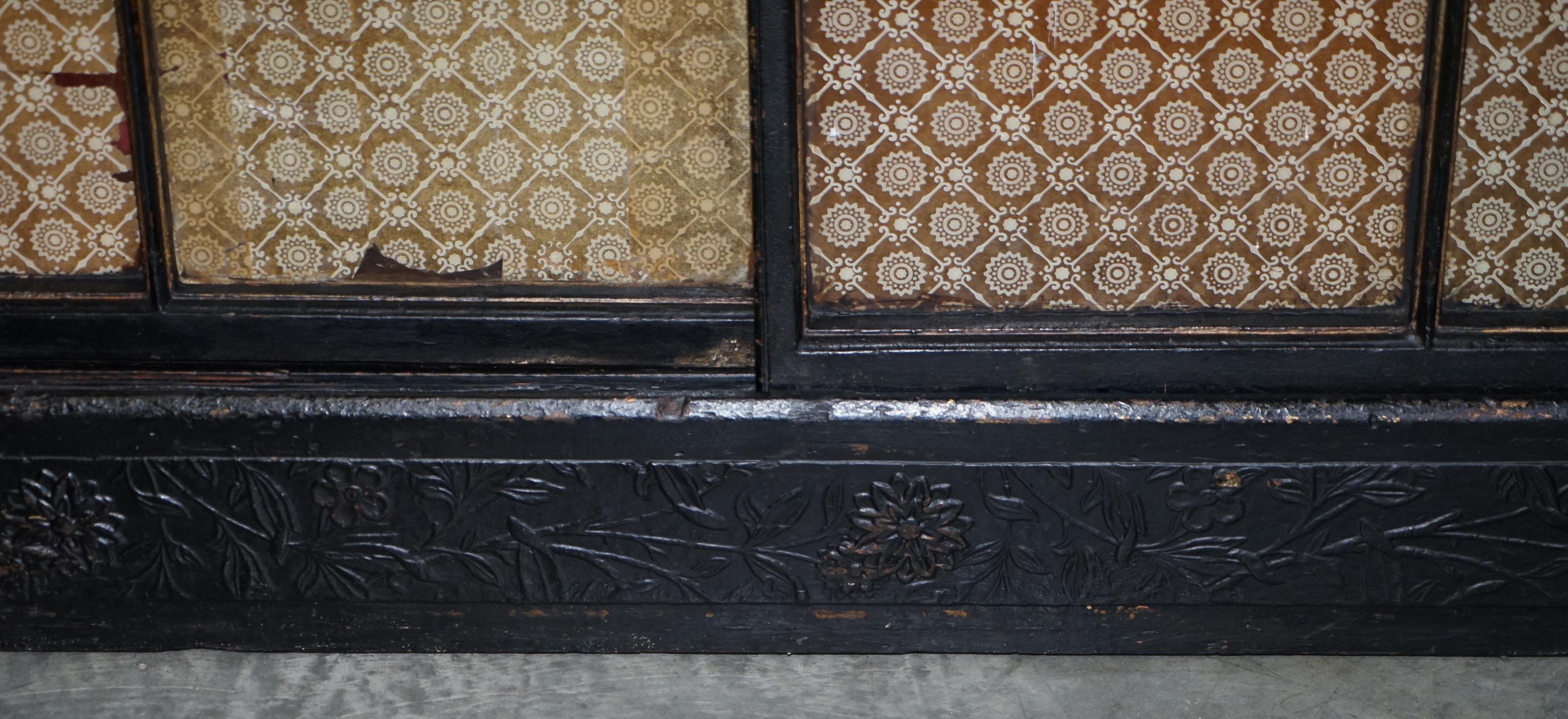 Antique Victorian 1860 Ebonised Library Bookcase Sliding Glazed Doors Carved Oak For Sale 2