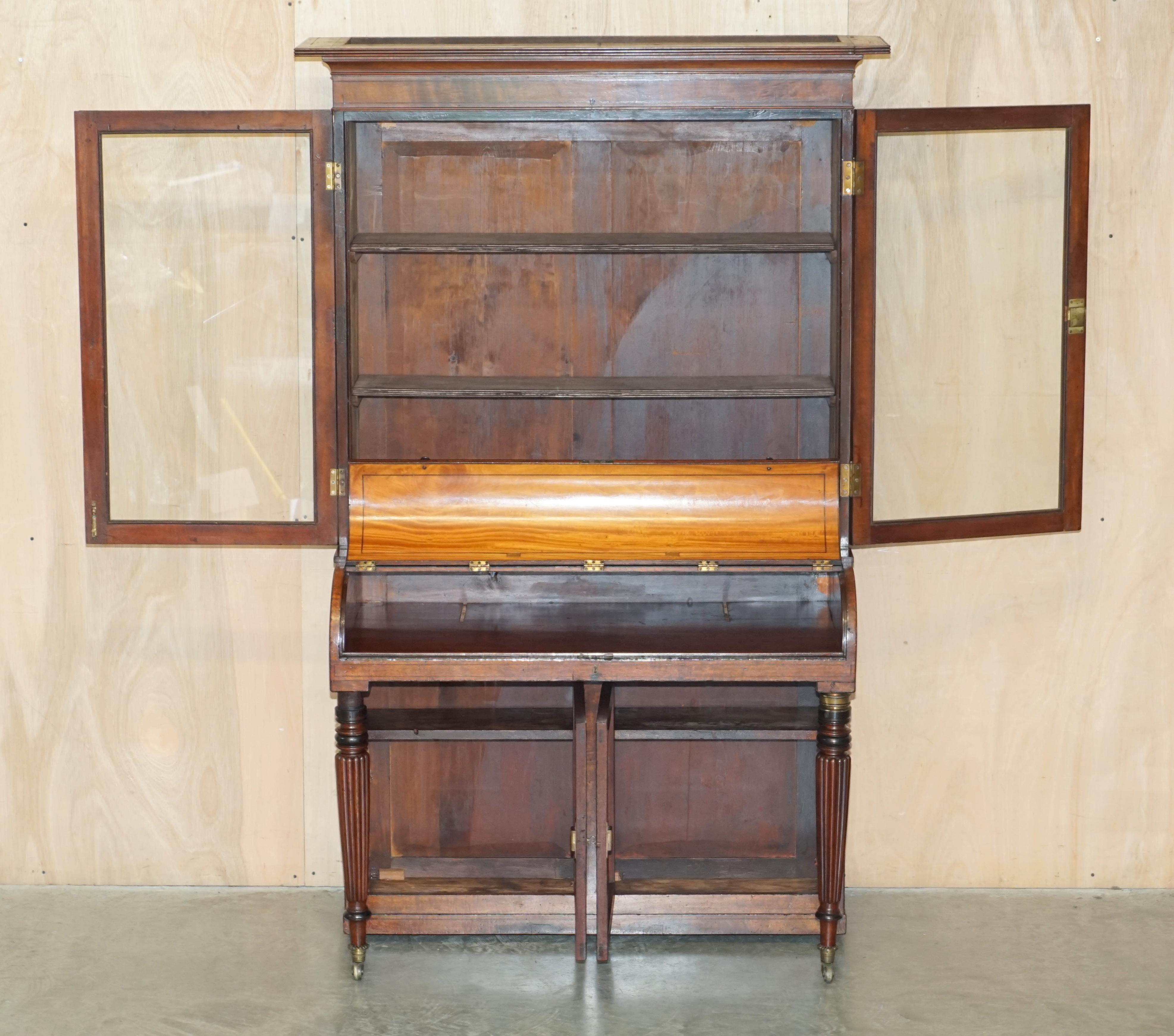 ANTIQUE ViCTORIAN 1860 WALNUT SCRIBAN BUREAU BOOKCASE MUST SEE PICTURES For Sale 7