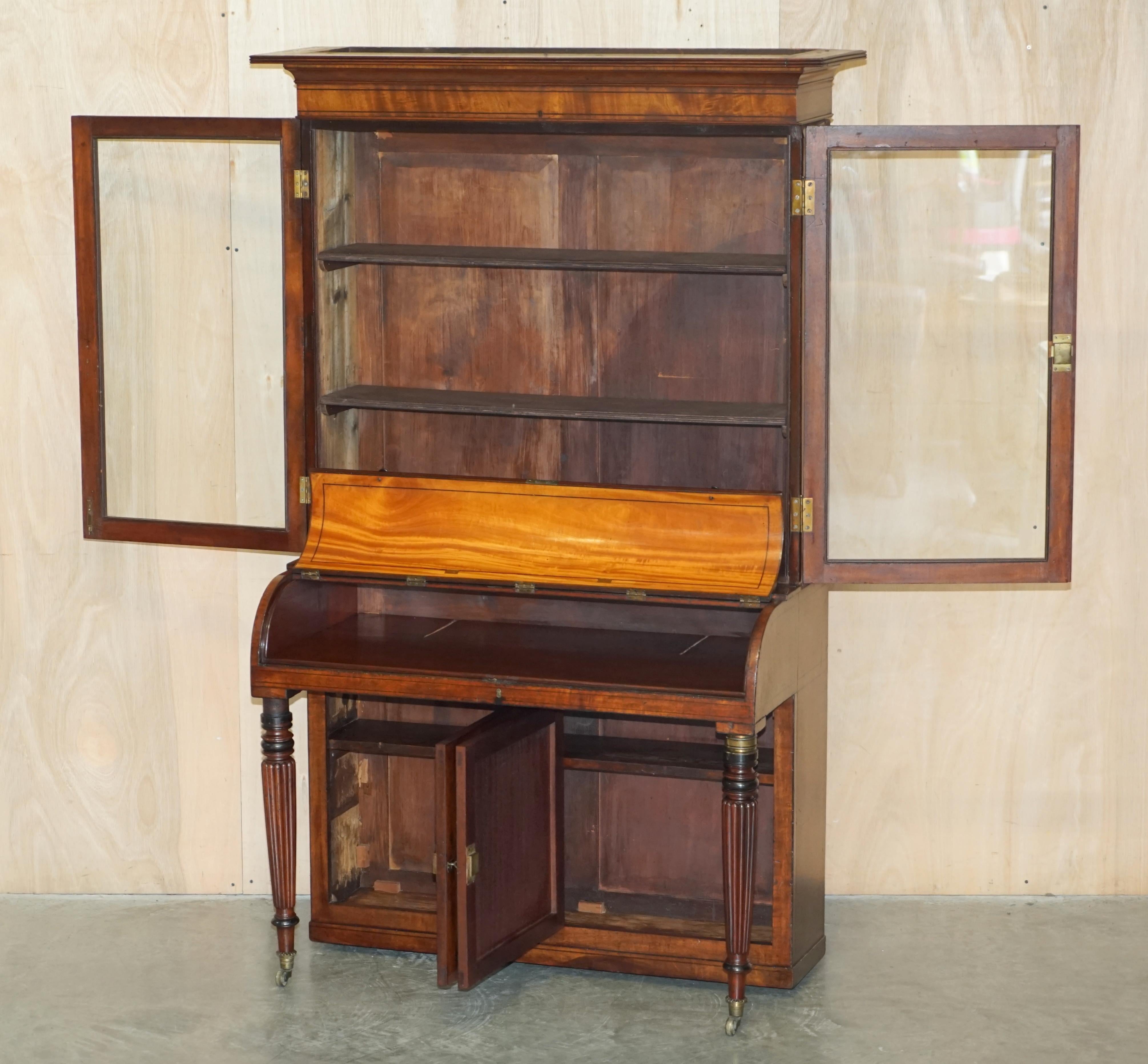 ANTIQUE ViCTORIAN 1860 WALNUT SCRIBAN BUREAU BOOKCASE MUST SEE PICTURES For Sale 10