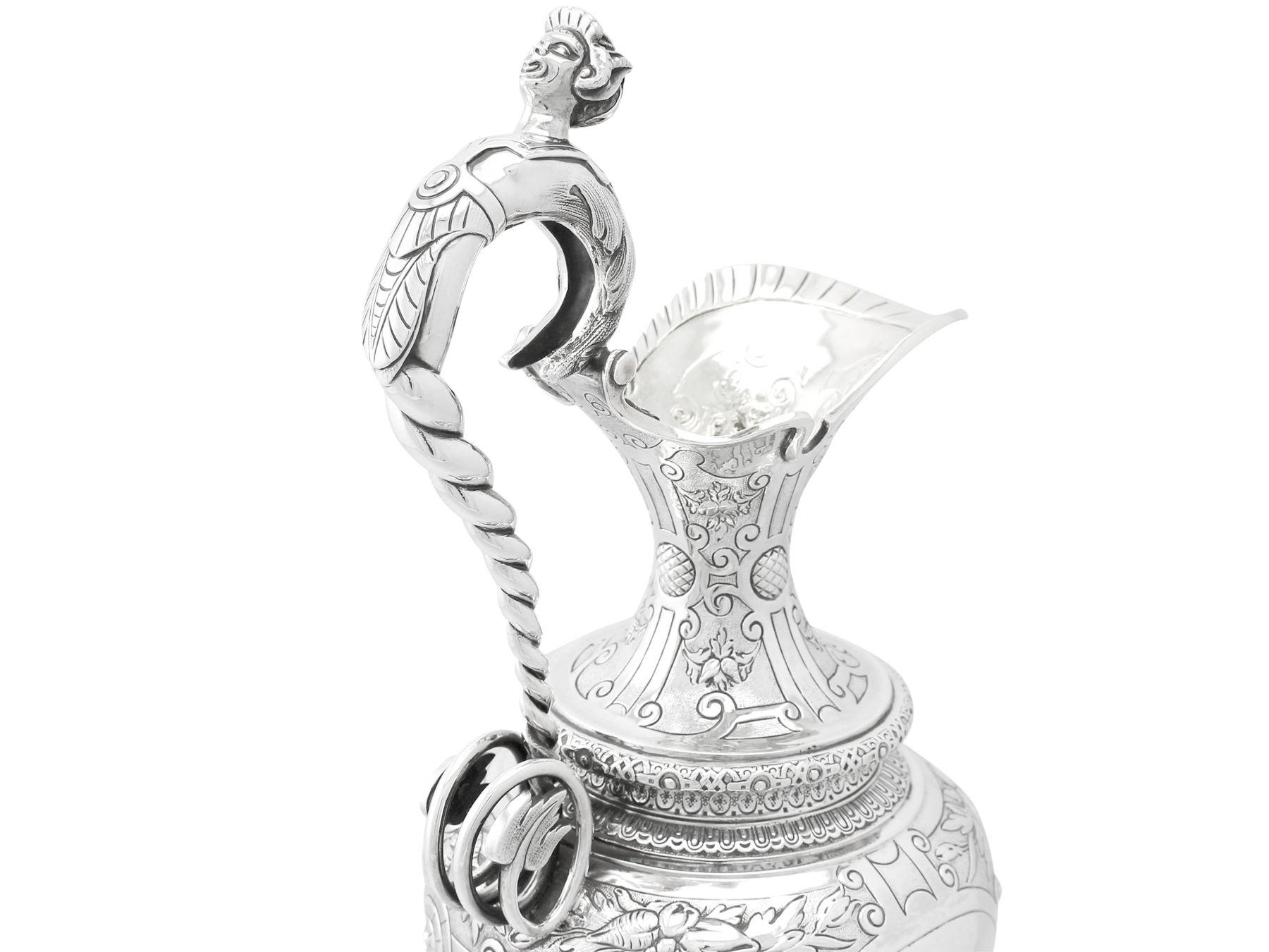 Antique Victorian 1860s English Sterling Silver Claret Jug In Excellent Condition In Jesmond, Newcastle Upon Tyne