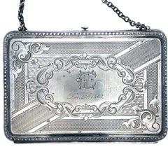 Antique Victorian 1867 Sterling Silver Hinged Floral Engraved Purse
