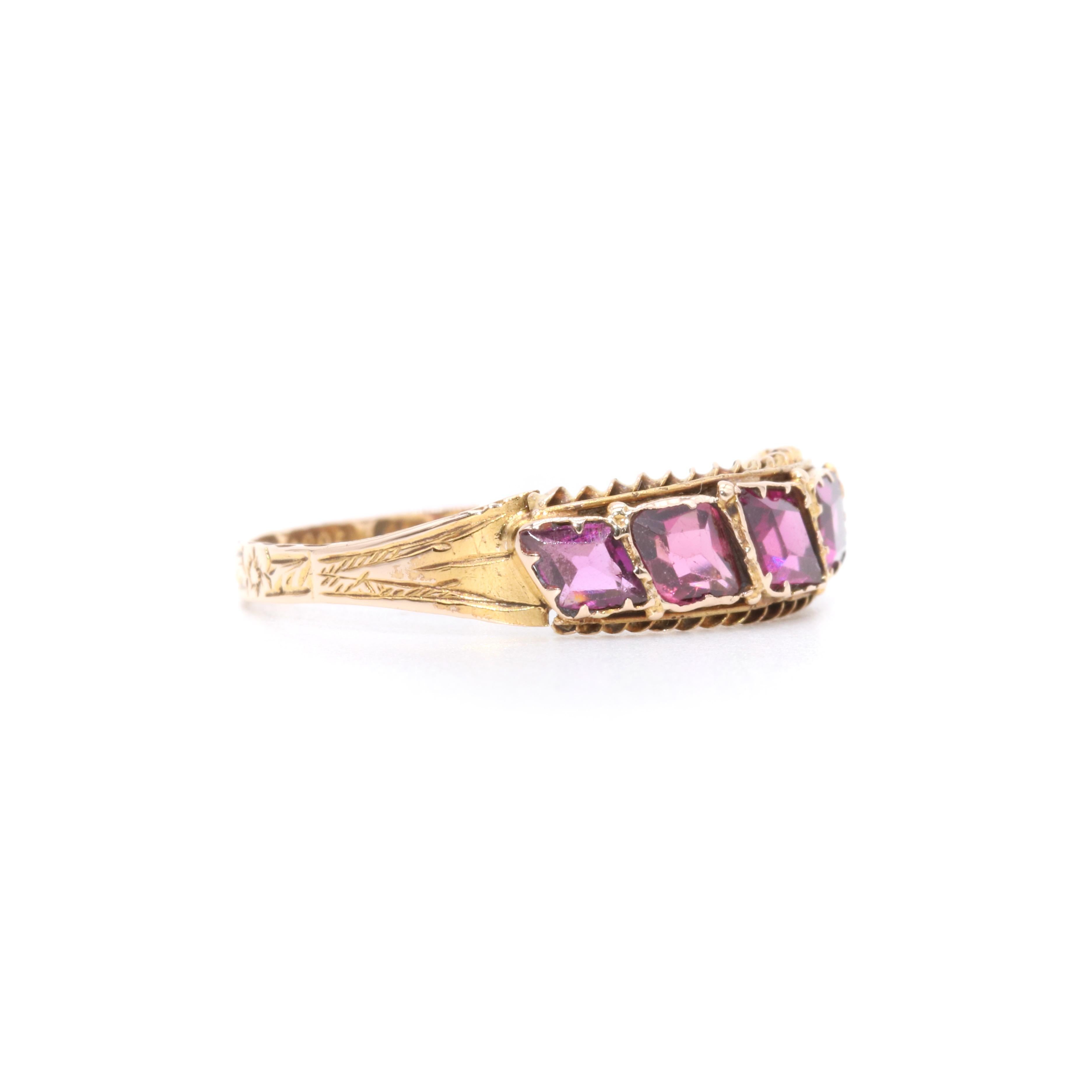 Antiker viktorianischer 1870er Jahre 15K Gold Rhodolith Granat 5 Stein Ring im Zustand „Gut“ in Staines-Upon-Thames, GB