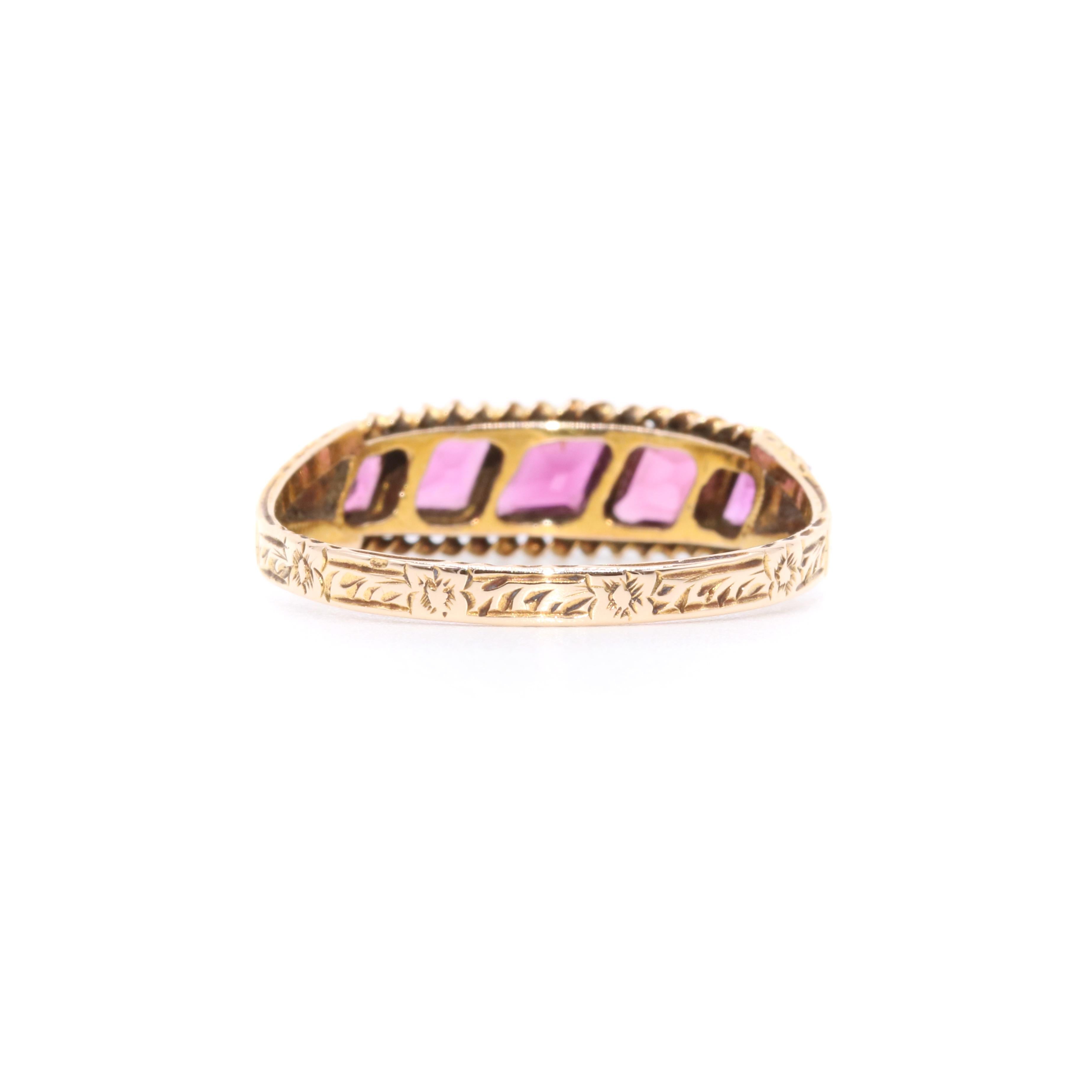 Antiker viktorianischer 1870er Jahre 15K Gold Rhodolith Granat 5 Stein Ring 1