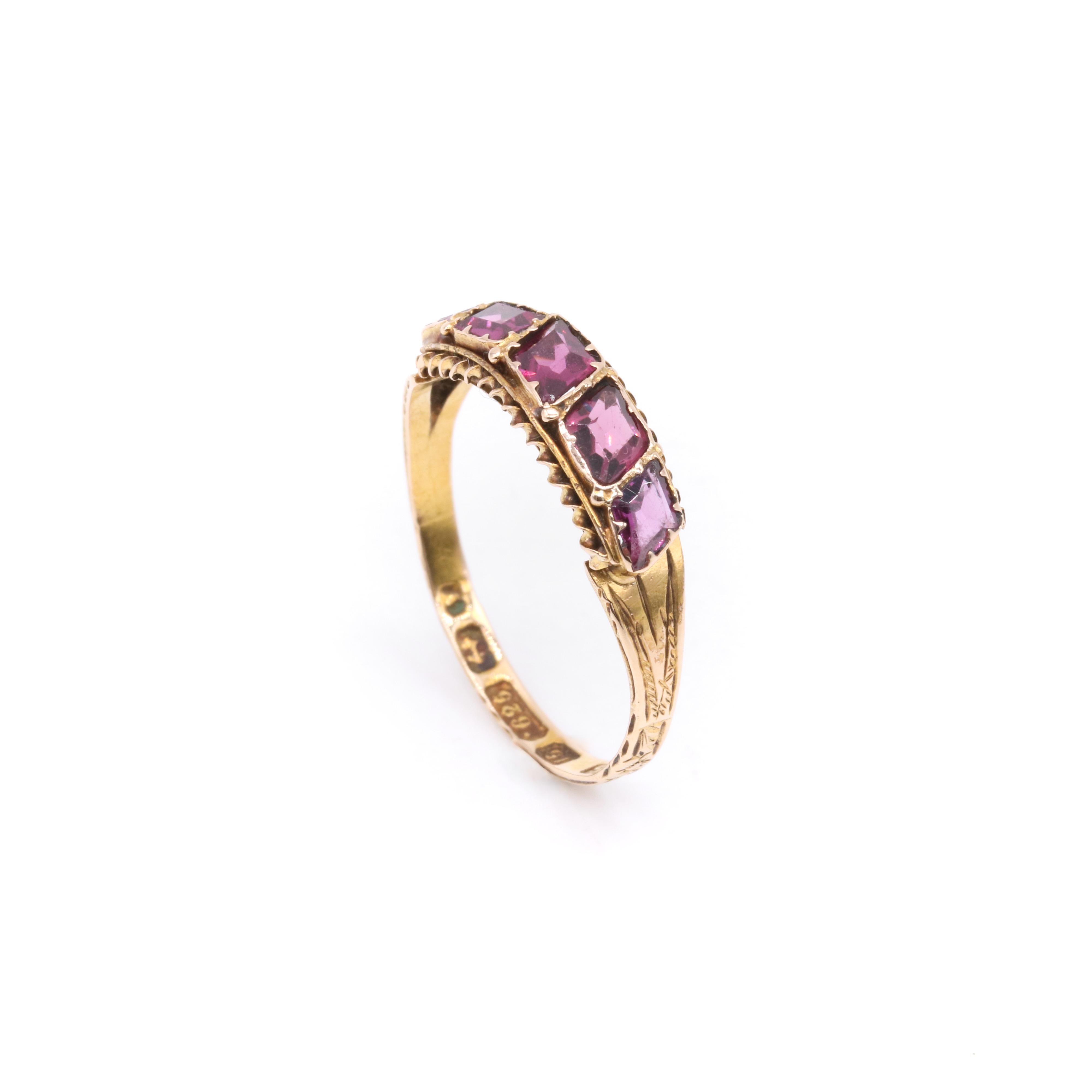 Antiker viktorianischer 1870er Jahre 15K Gold Rhodolith Granat 5 Stein Ring 2