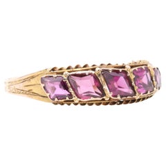Antiker viktorianischer 1870er Jahre 15K Gold Rhodolith Granat 5 Stein Ring
