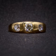 Antique Victorian 1870s 18K Gold 1.35ctw Old Mine Cut Diamond Trilogy Ring