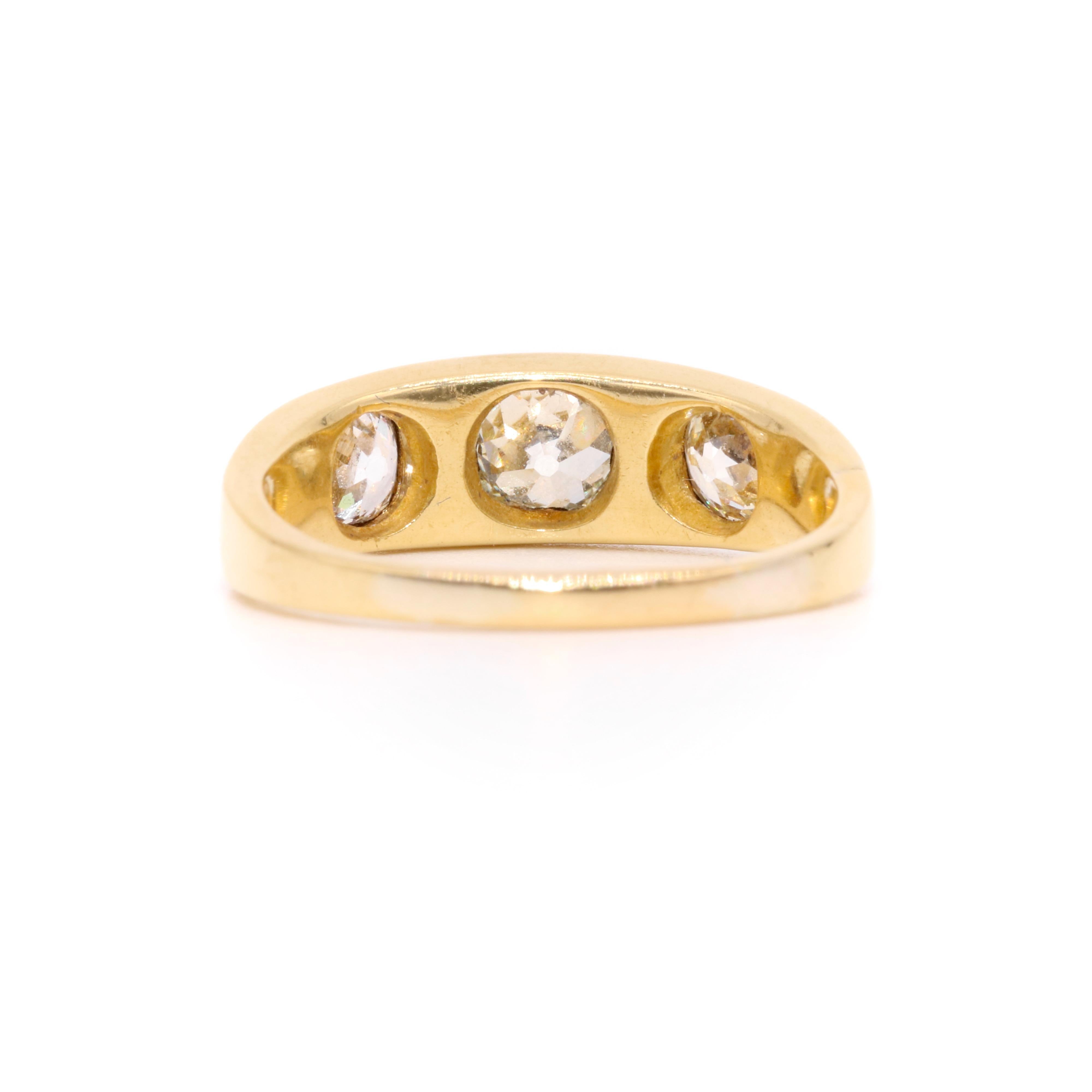 Antique Victorian 1870s 18K Gold 1.35ctw Old Mine Cut Diamond Trilogy Ring 2
