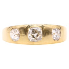 Antike viktorianische 1870er 18K Gold 1,35ctw Old Mine Cut Diamond Trilogie Ring