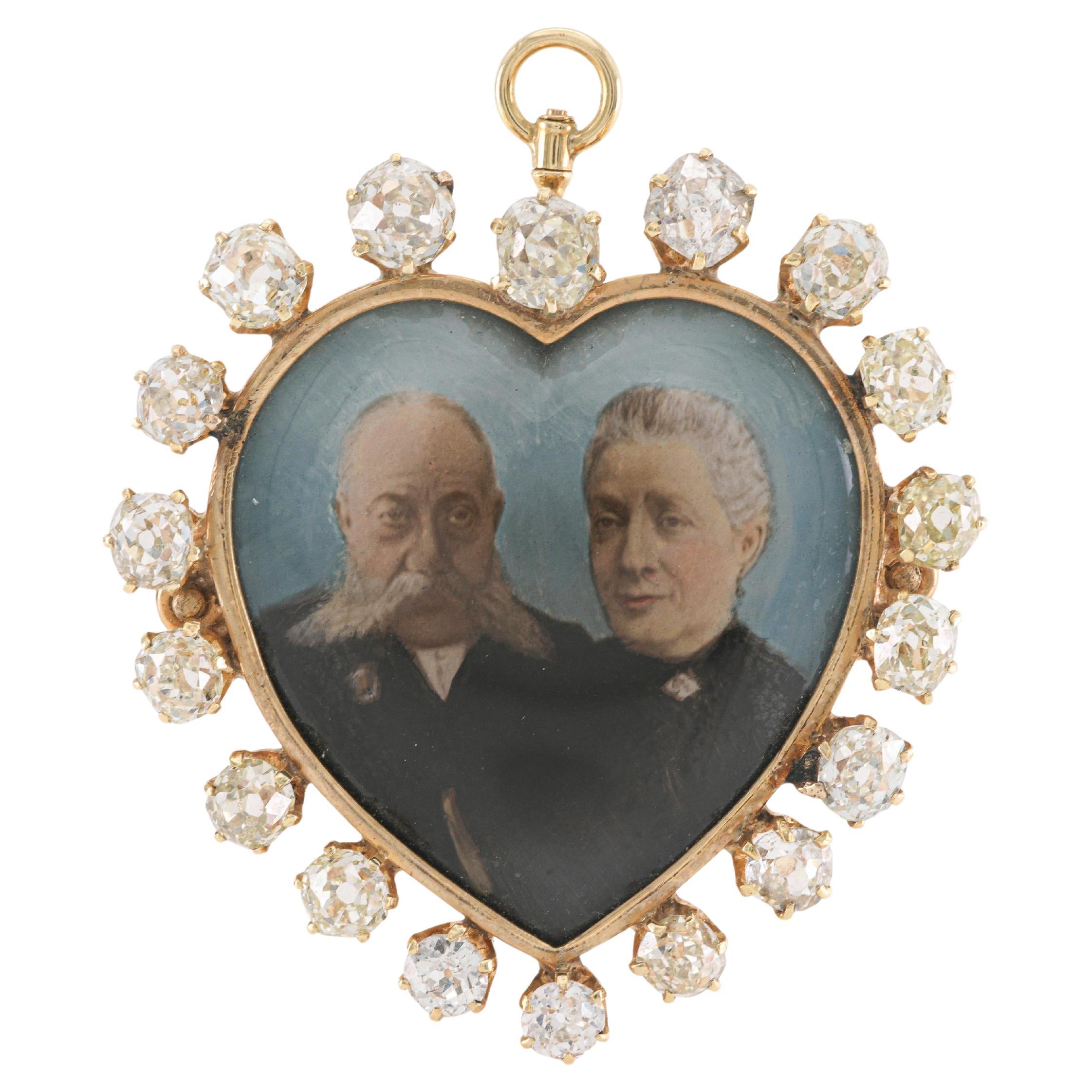 Antique Victorian 1870s 6.00 Carat Diamond Heart Brooch Pendant