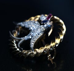 Antique Victorian, 1870s Jeweled Bird Brooch Pin
