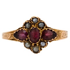 Antiker viktorianischer 1872 Granat Saatperle 15ct Ring