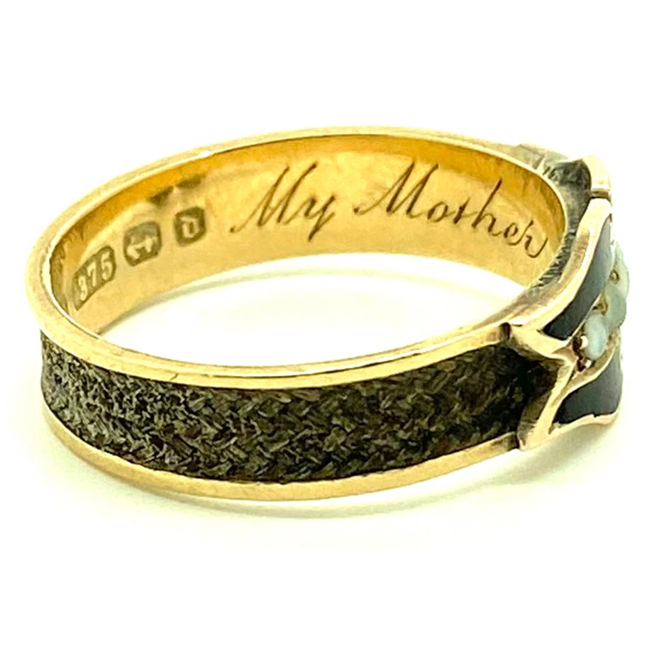 Women's or Men's Antique Victorian 1878 Mourning Black Enamel 9ct Ring