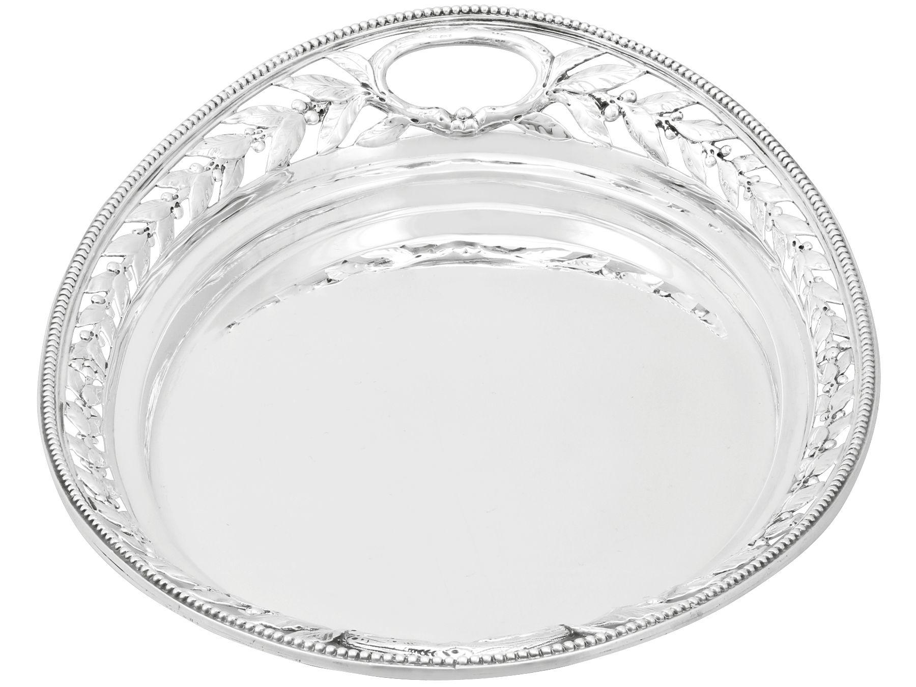 Late 19th Century Antique Victorian 1879 Sterling Silver Galleried Drinks Tray For Sale