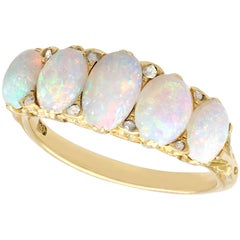 Antique Victorian 1.88 Carat Opal and Diamond Yellow Gold Five-Stone Ring