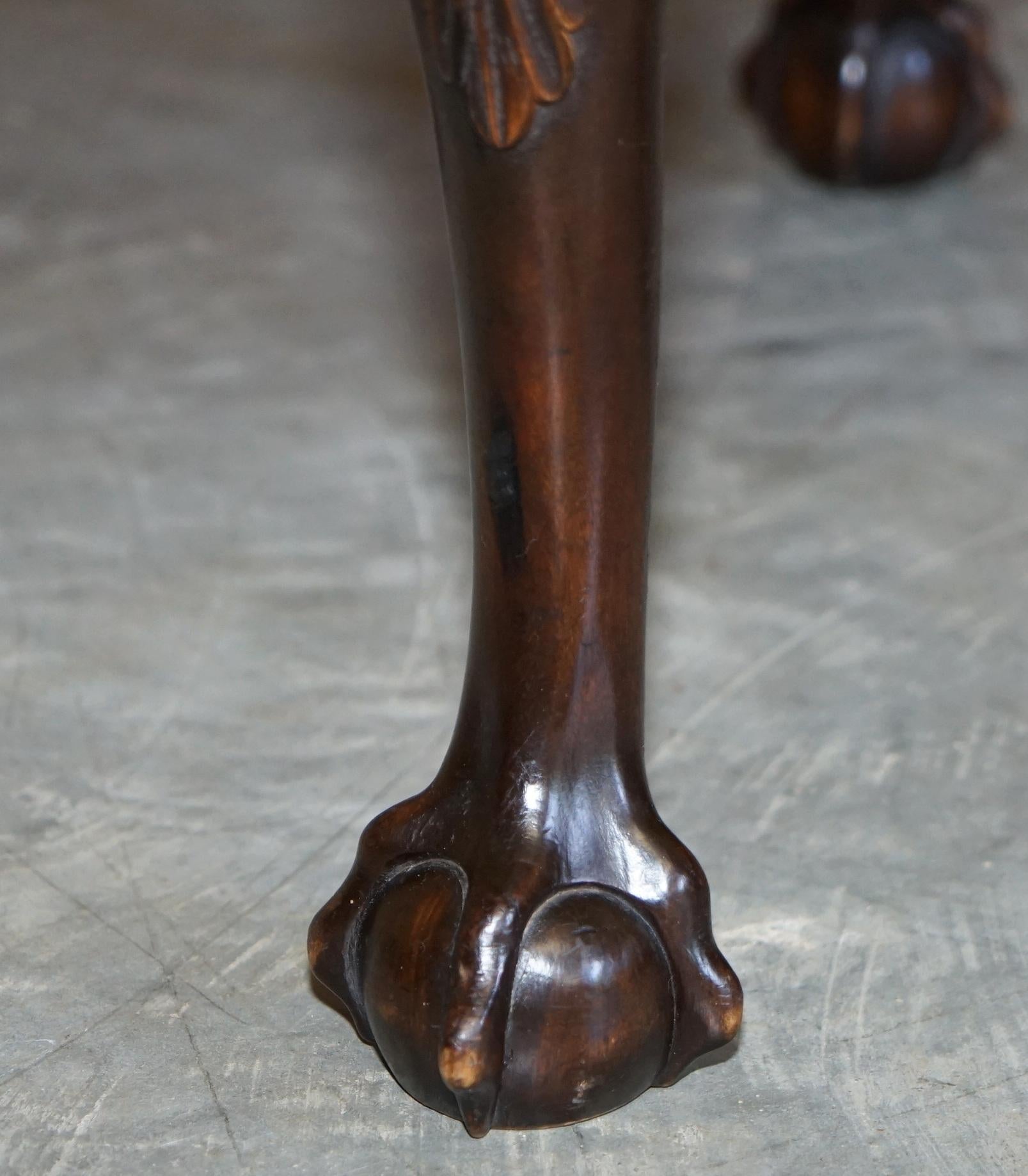Late 19th Century Antique Victorian 1880 Hand Carved Claw & Ball Feet Piano Stool or Bench Seat For Sale