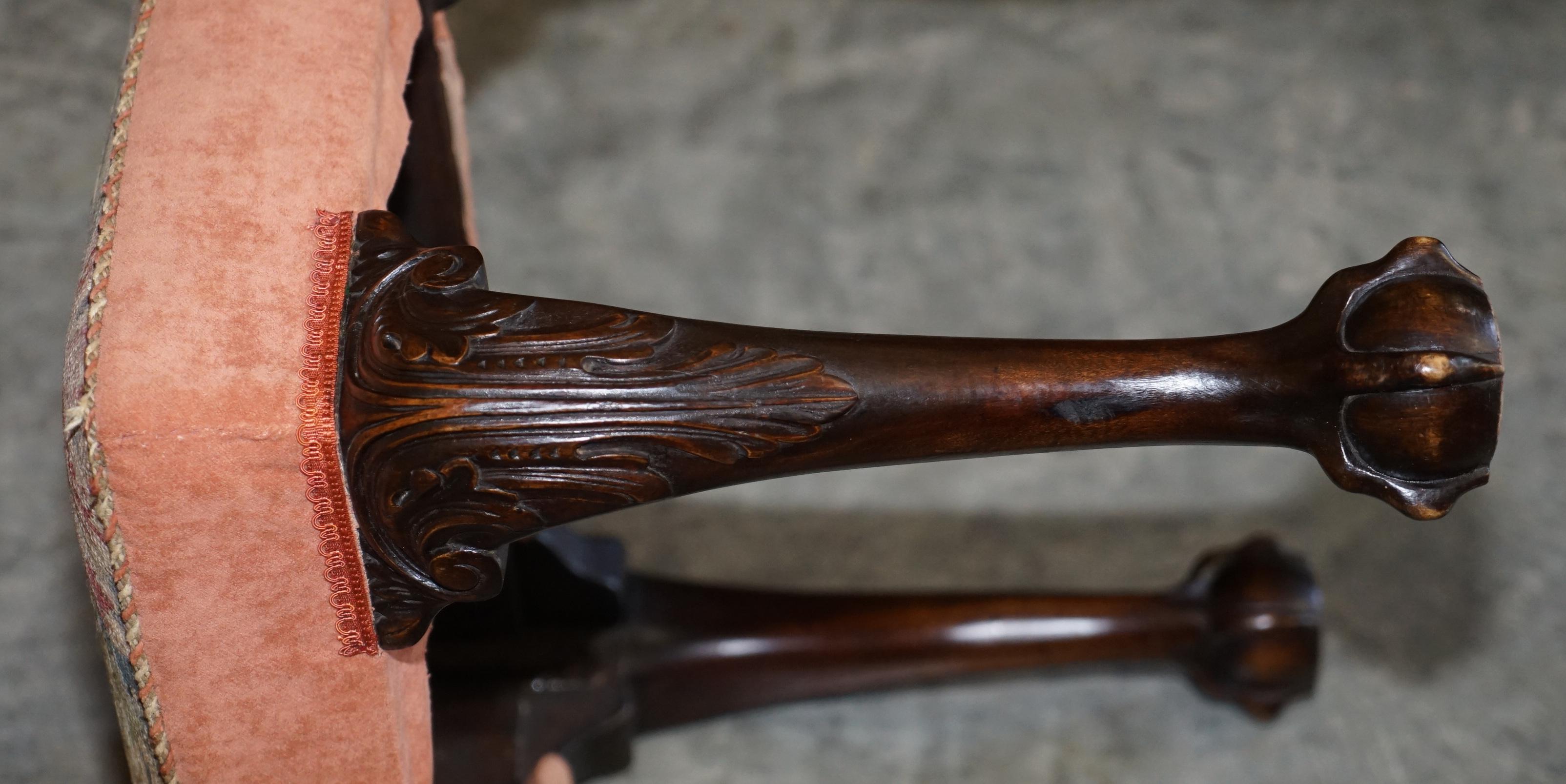 Antique Victorian 1880 Hand Carved Claw & Ball Feet Piano Stool or Bench Seat For Sale 2