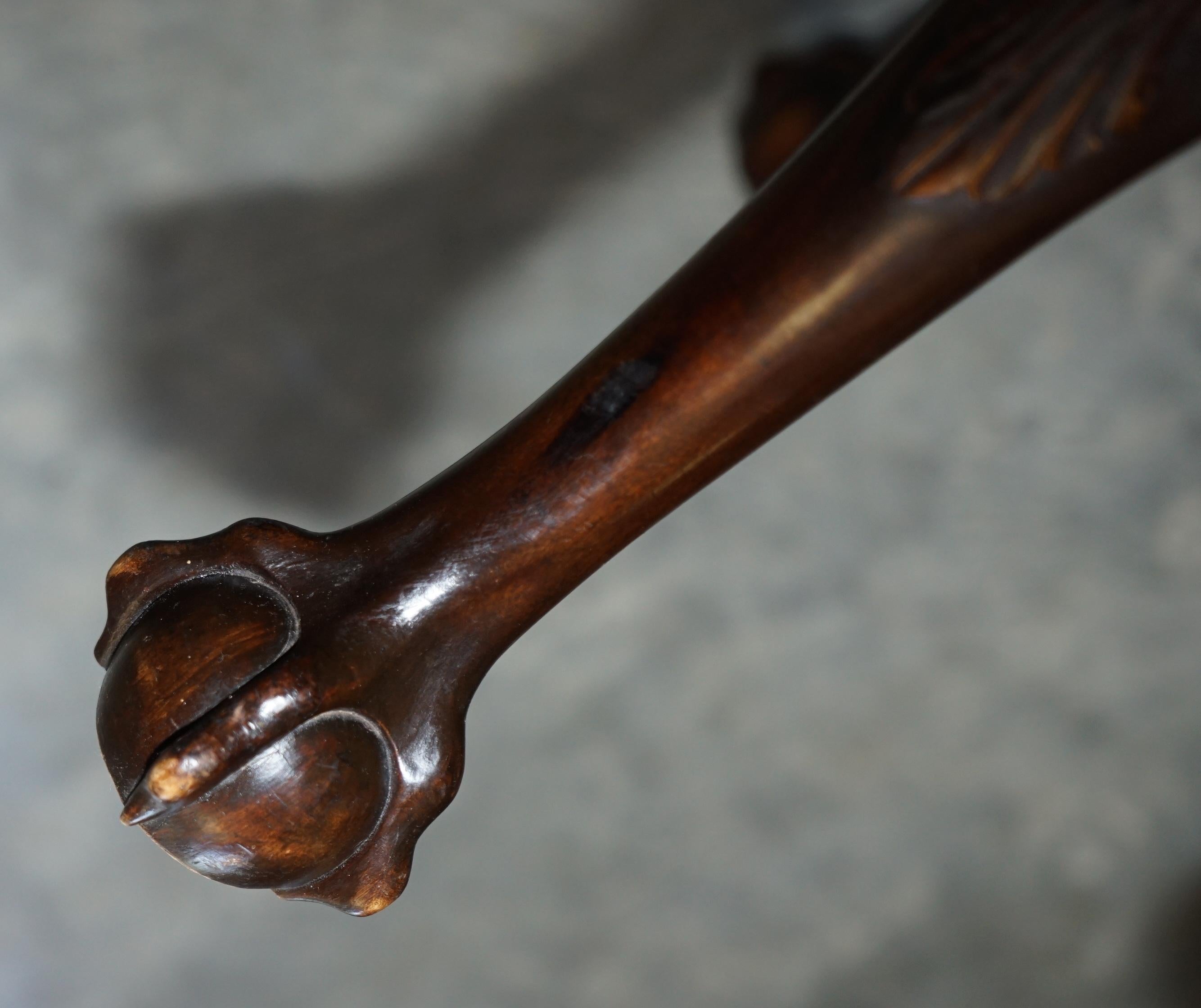 Antique Victorian 1880 Hand Carved Claw & Ball Feet Piano Stool or Bench Seat For Sale 4