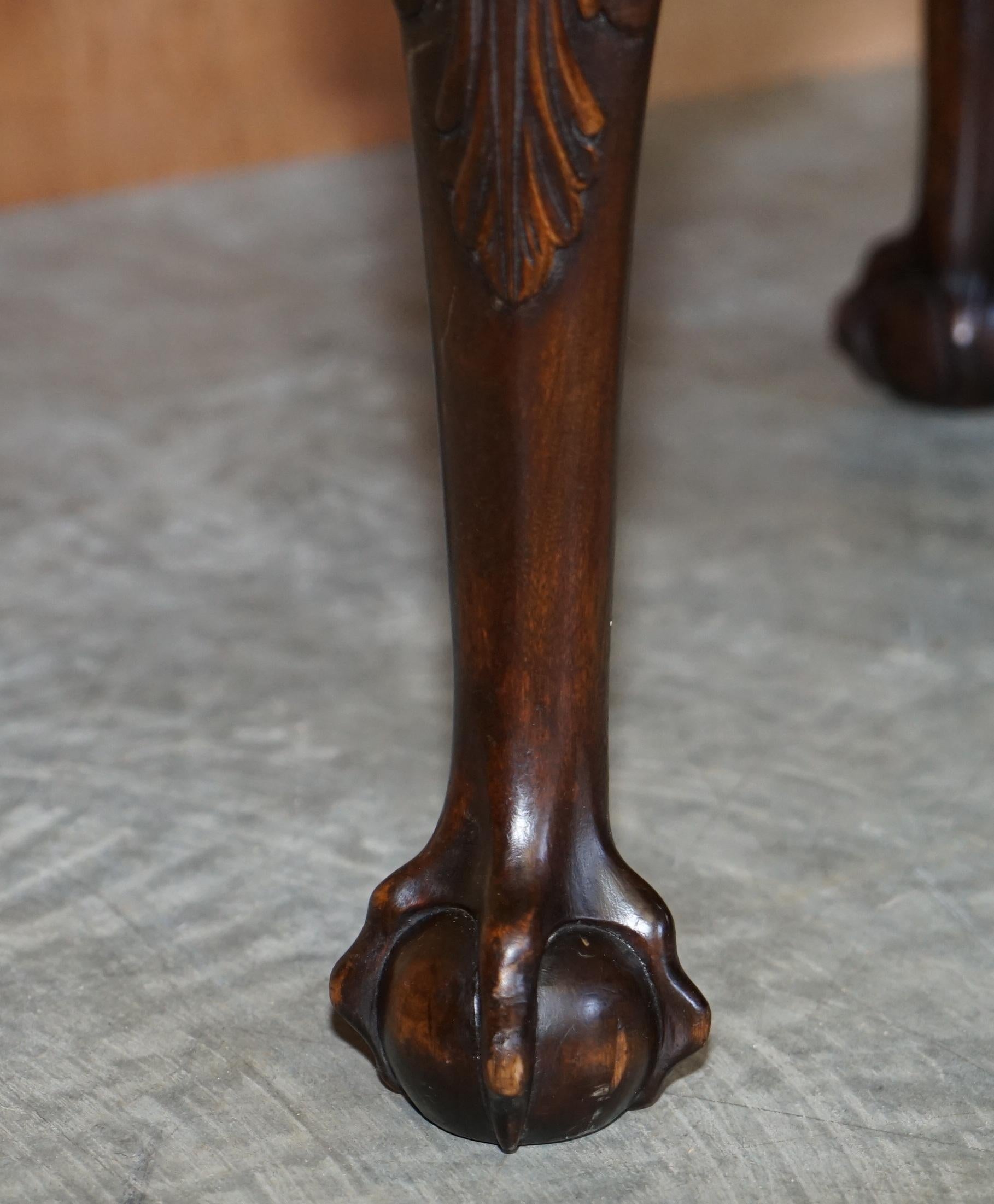 English Antique Victorian 1880 Hand Carved Claw & Ball Feet Piano Stool or Bench Seat For Sale