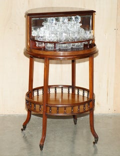 ANTiQUE VICTORIAN 1880 HARDWOODCUT GLASS CRYSTAL SPINNING DRINKS CABINET TABLE